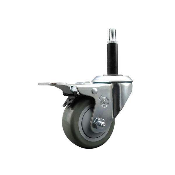 3'' Gray Poly Swivel 3/4'' Expanding Stem Caster Total Lock Brake